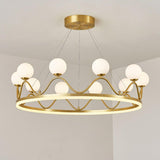 Crown Brass Chandelier with Hand Blown Glass Globes for Luxury Dining Room
