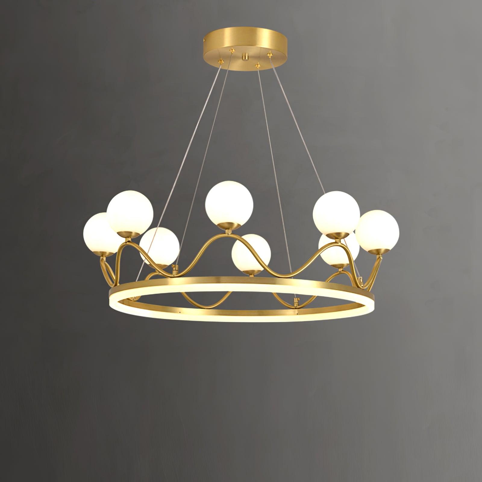 Crown Brass Chandelier with Hand Blown Glass Globes for Luxury Dining Room