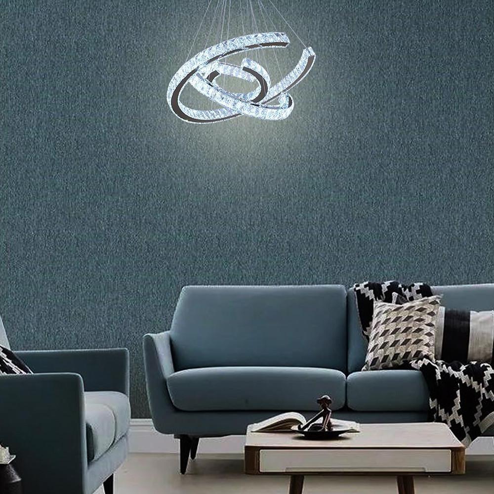 Modern Wave Crystal LED Flush Mount Ceiling Light Stainless Steel Fixture for Dining Room