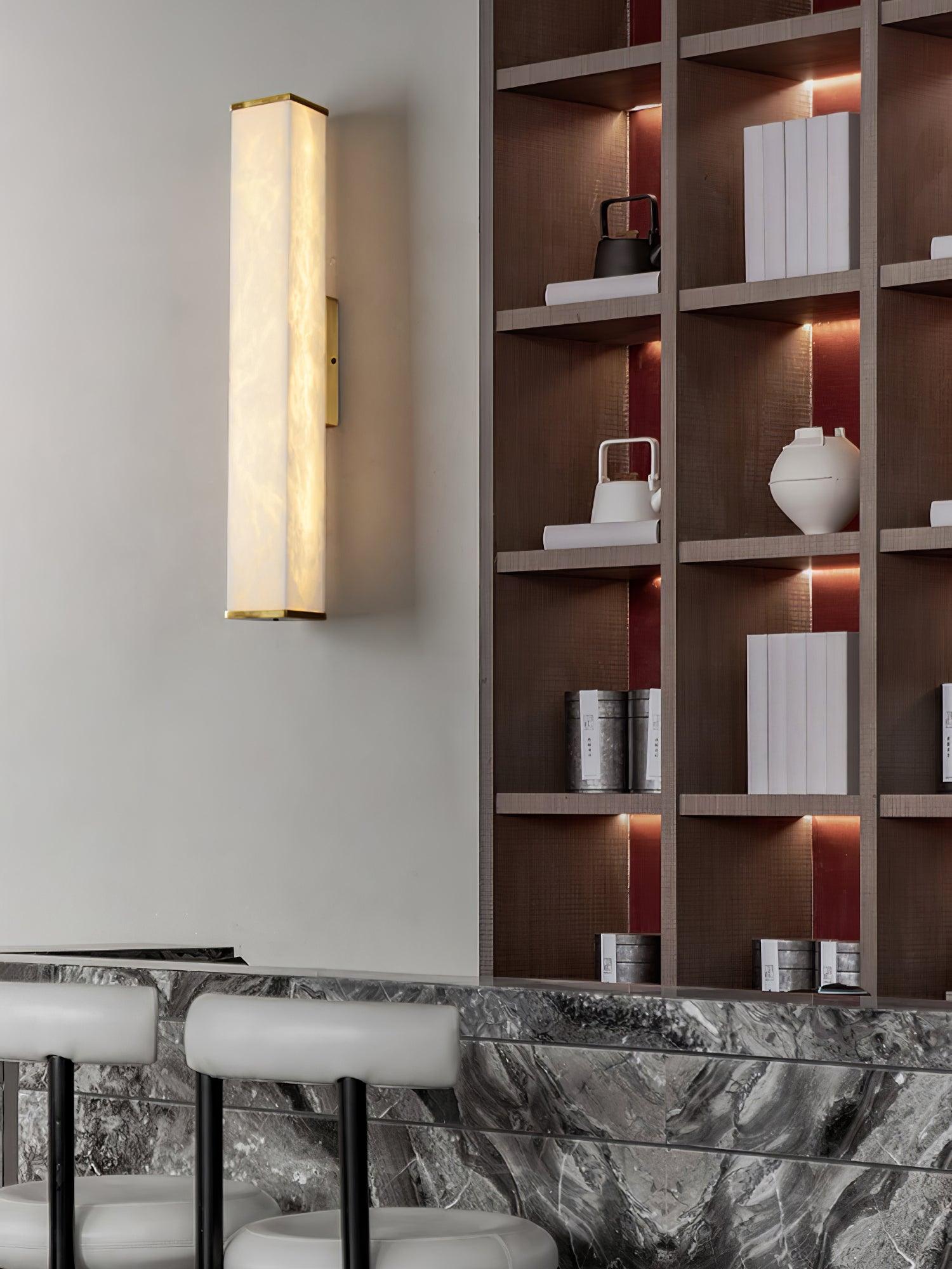 Cuboid Alabaster LED Wall Light Brass Indoor Sconce for Bedroom Living Room