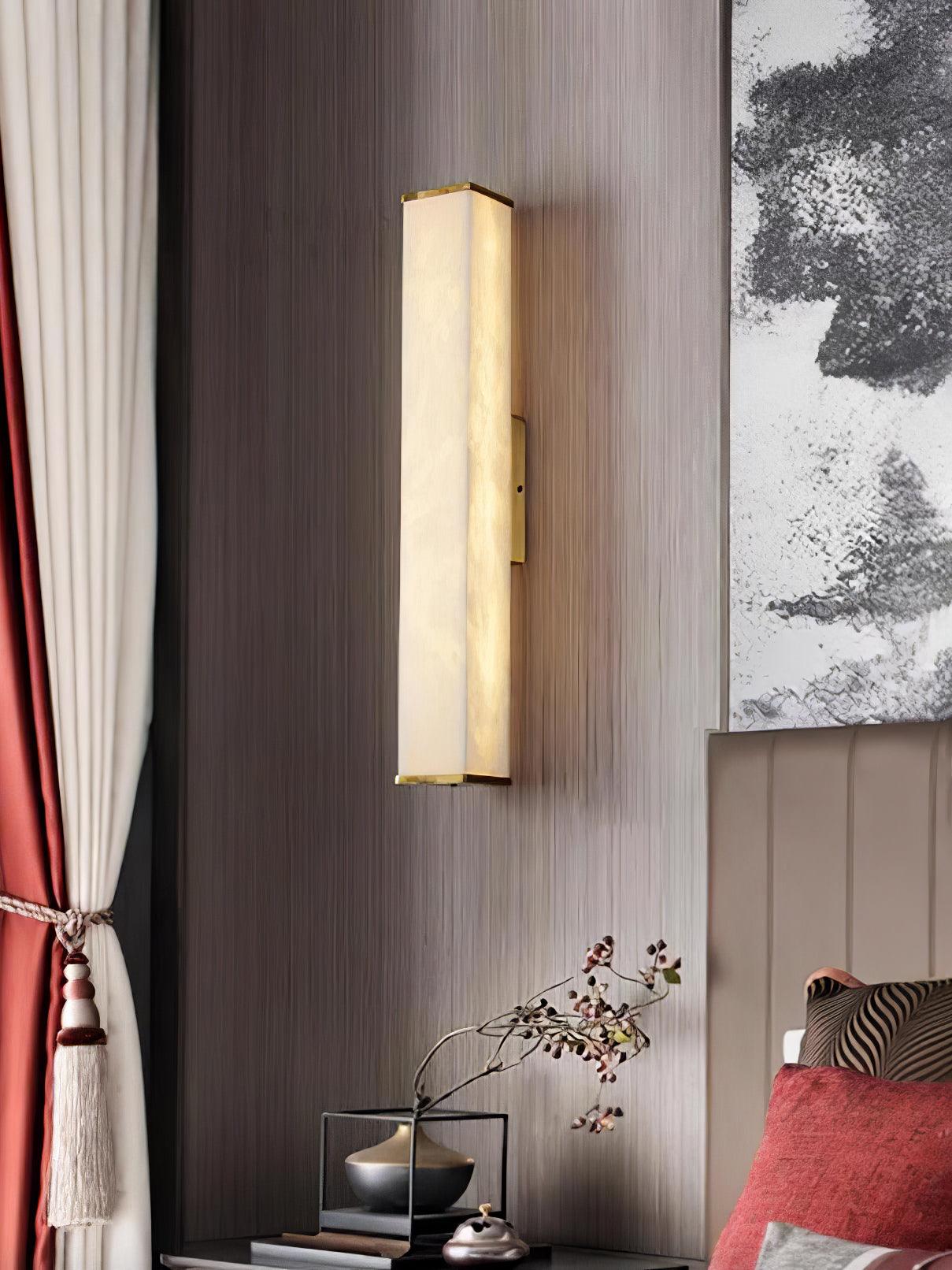Cuboid Alabaster LED Wall Light Brass Indoor Sconce for Bedroom Living Room