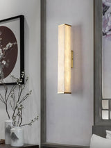 Cuboid Alabaster LED Wall Light Brass Indoor Sconce for Bedroom Living Room