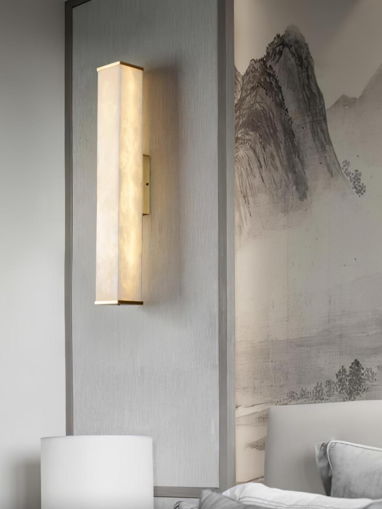 Cuboid Alabaster LED Wall Light Brass Indoor Sconce for Bedroom Living Room