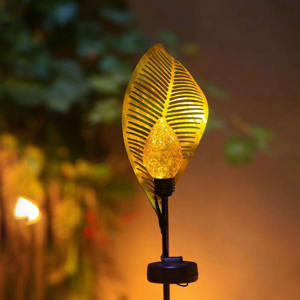 Curled Leaf Metal Solar Garden Light Waterproof LED Pathway Lamp for Outdoor Landscape Decor