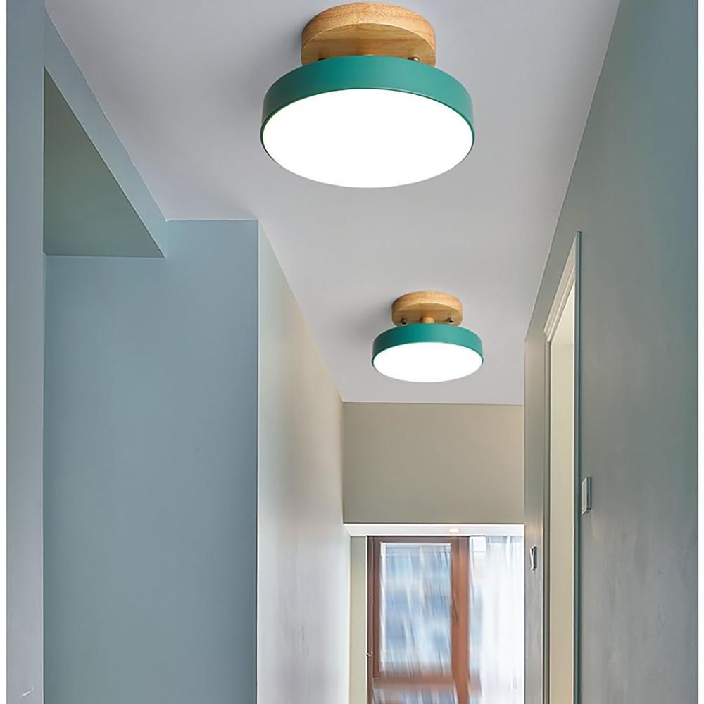Modern Bamboo and Metal Drum Flush Mount LED Ceiling Light for Kitchen and Bedroom