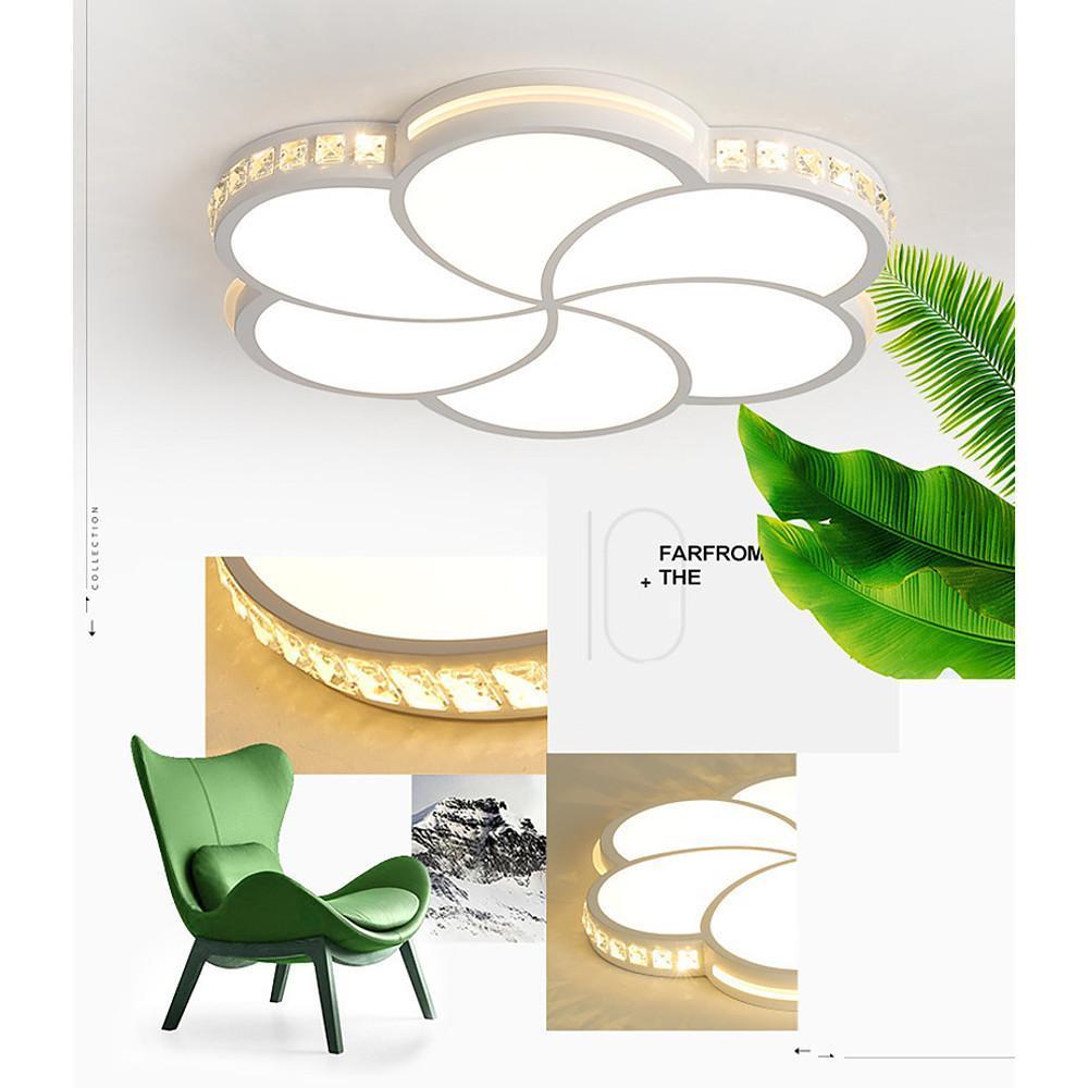Modern White Flower Crystal Dimmable LED Ceiling Light Flush Mount Fixture for Home
