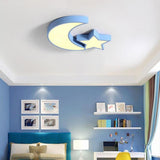 Modern Star and Moon LED Flush Mount Ceiling Light for Kids Bedroom and Nursery Dimmable Metal Fixture