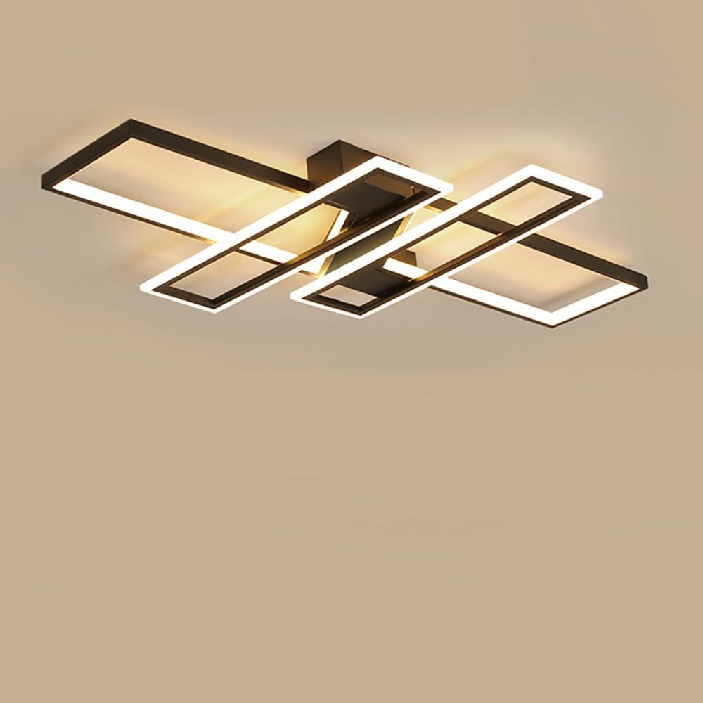 Large Modern LED Geometric Flush Mount Ceiling Light with Four Rectangles in Matte Black Finish