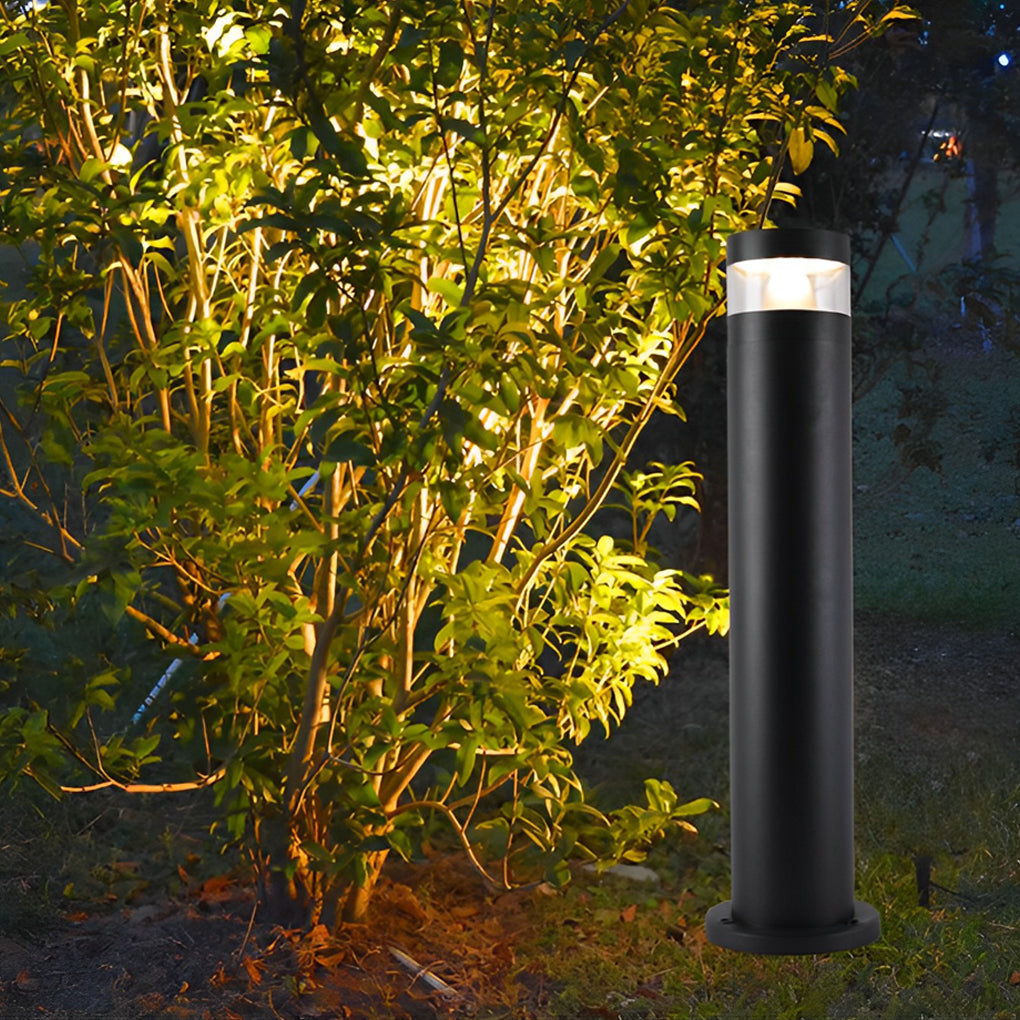 Cylindrical LED Outdoor Lawn Lamp Modern Black Aluminum Waterproof Pathway Light