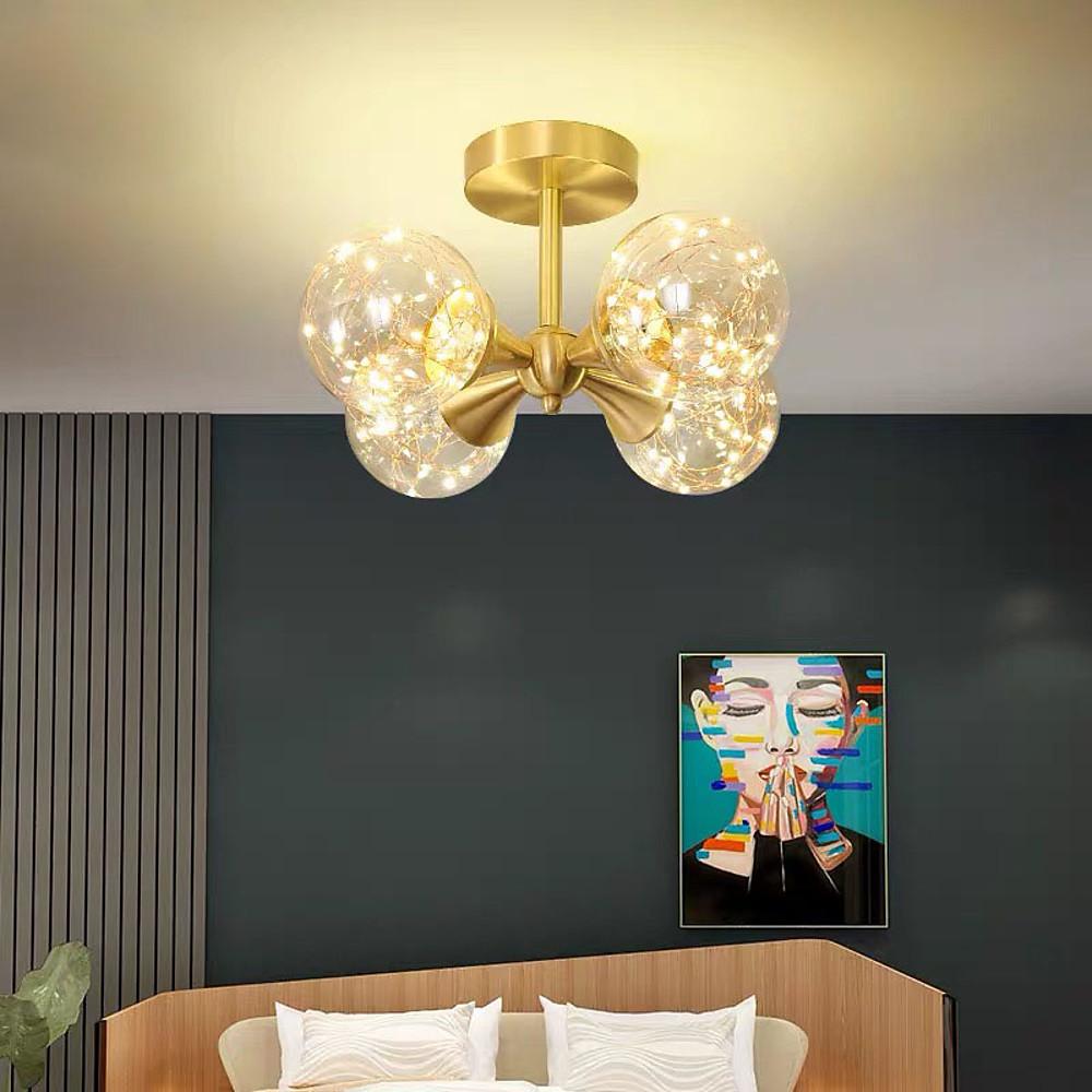 Modern Copper 4 Globe Glass Flush Mount Ceiling Light for Living Room and Bedroom