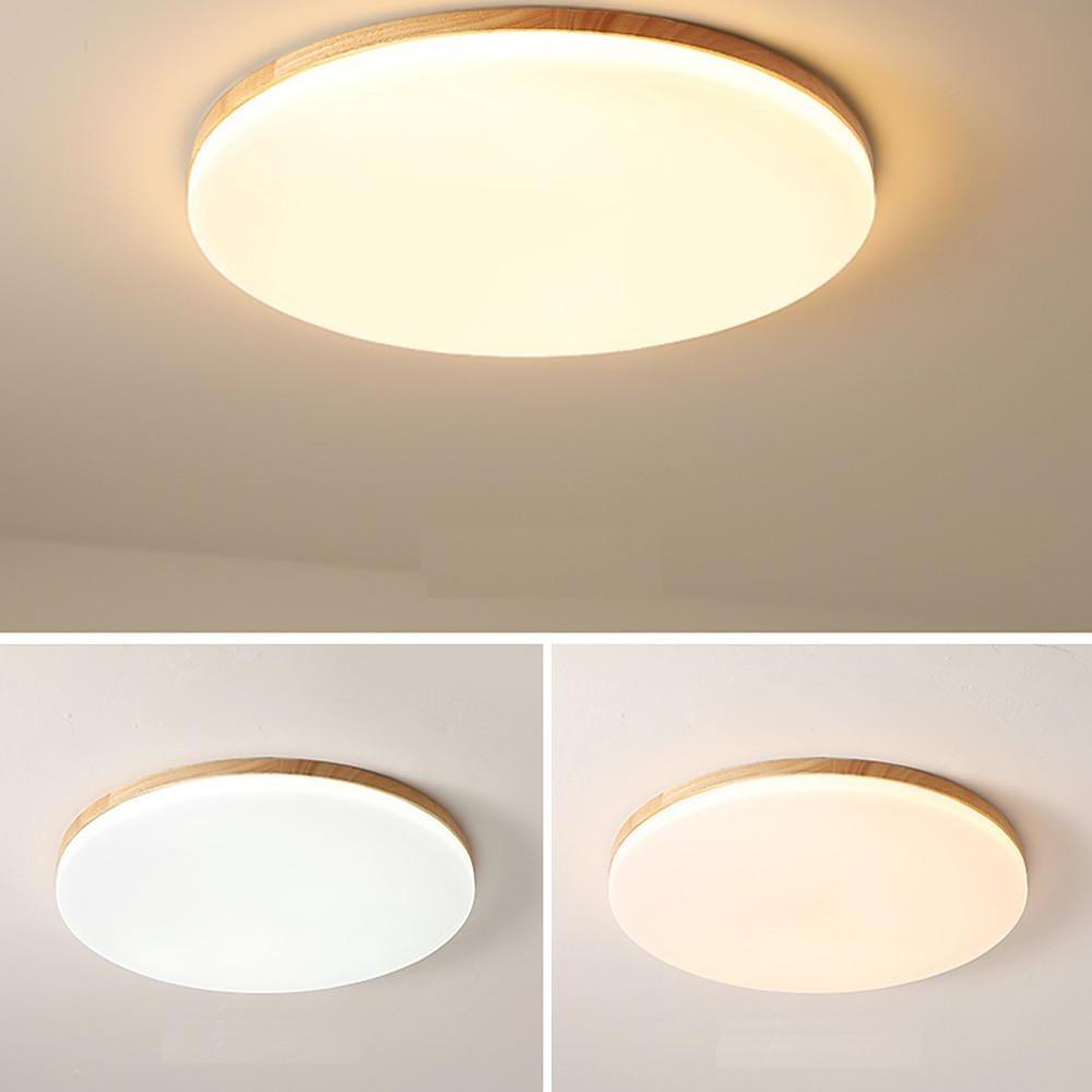 Minimalist Circular Bamboo Wood LED Flush Mount Light with Acrylic Shade