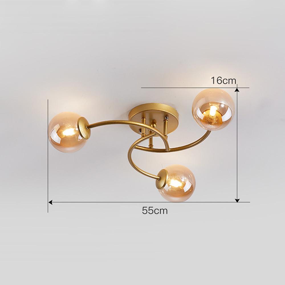 Modern Swirled Metal Flush Mount Light with Elegant Glass Globes for Ambient Bedroom Lighting