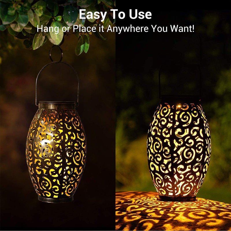 Decorative Antique Bronze Outdoor Solar Lantern Waterproof LED Hanging Light for Yard and Patio