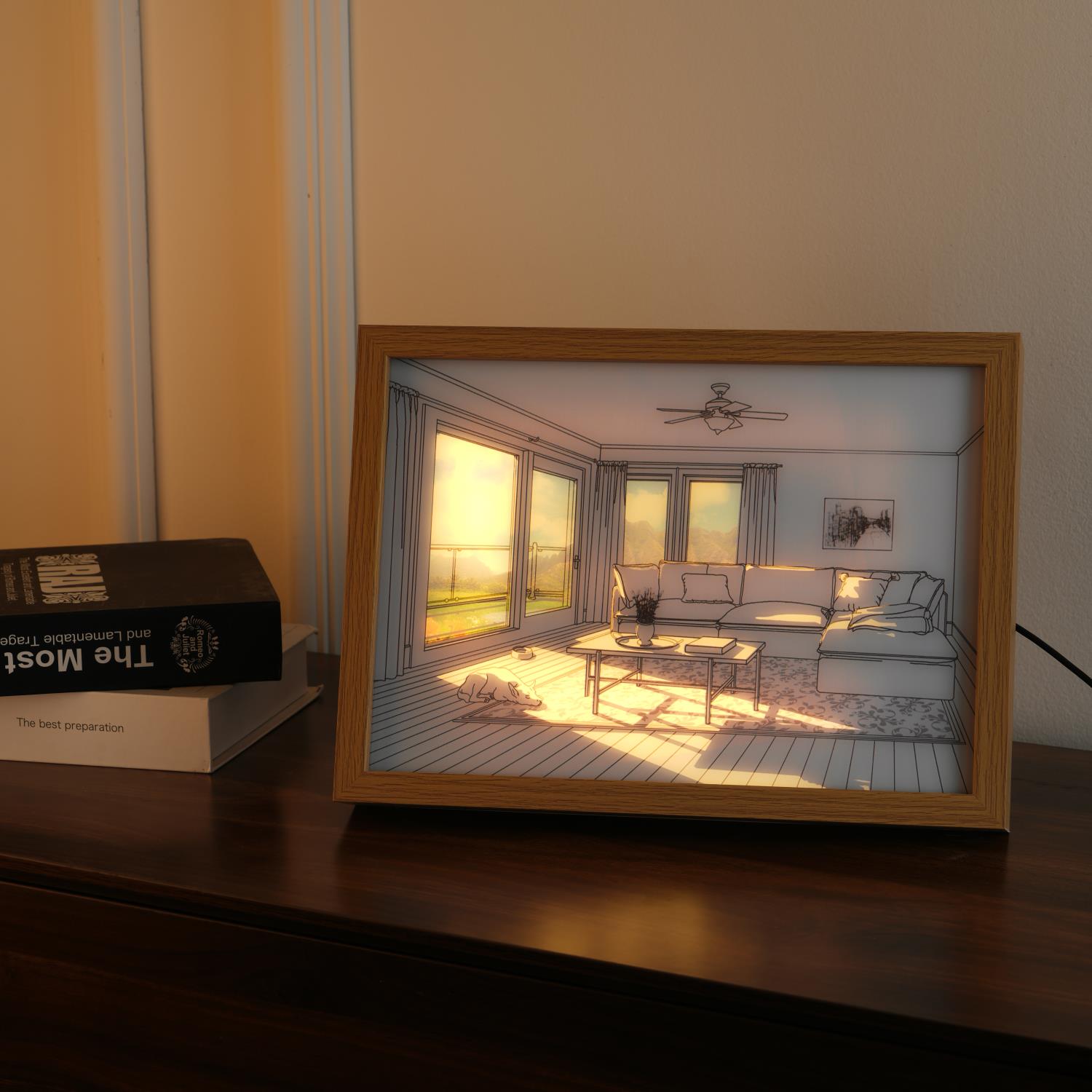 Decorative Dog Sunbathing Mural Wall Art Lamp LED Light Painting for Home Decor