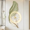 Decorative Feather Painting LED Wall Sconce with Round Acrylic Clock and Remote