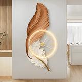 Decorative Feather Painting LED Wall Sconce with Round Acrylic Clock and Remote