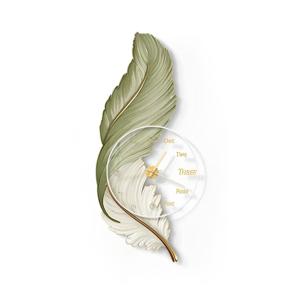 Decorative Feather Painting LED Wall Sconce with Round Acrylic Clock and Remote