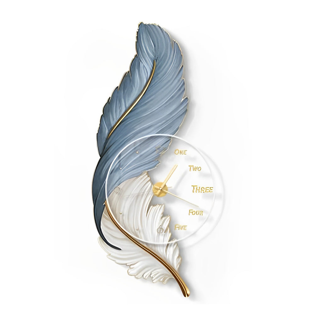 Decorative Feather Painting LED Wall Sconce with Round Acrylic Clock and Remote