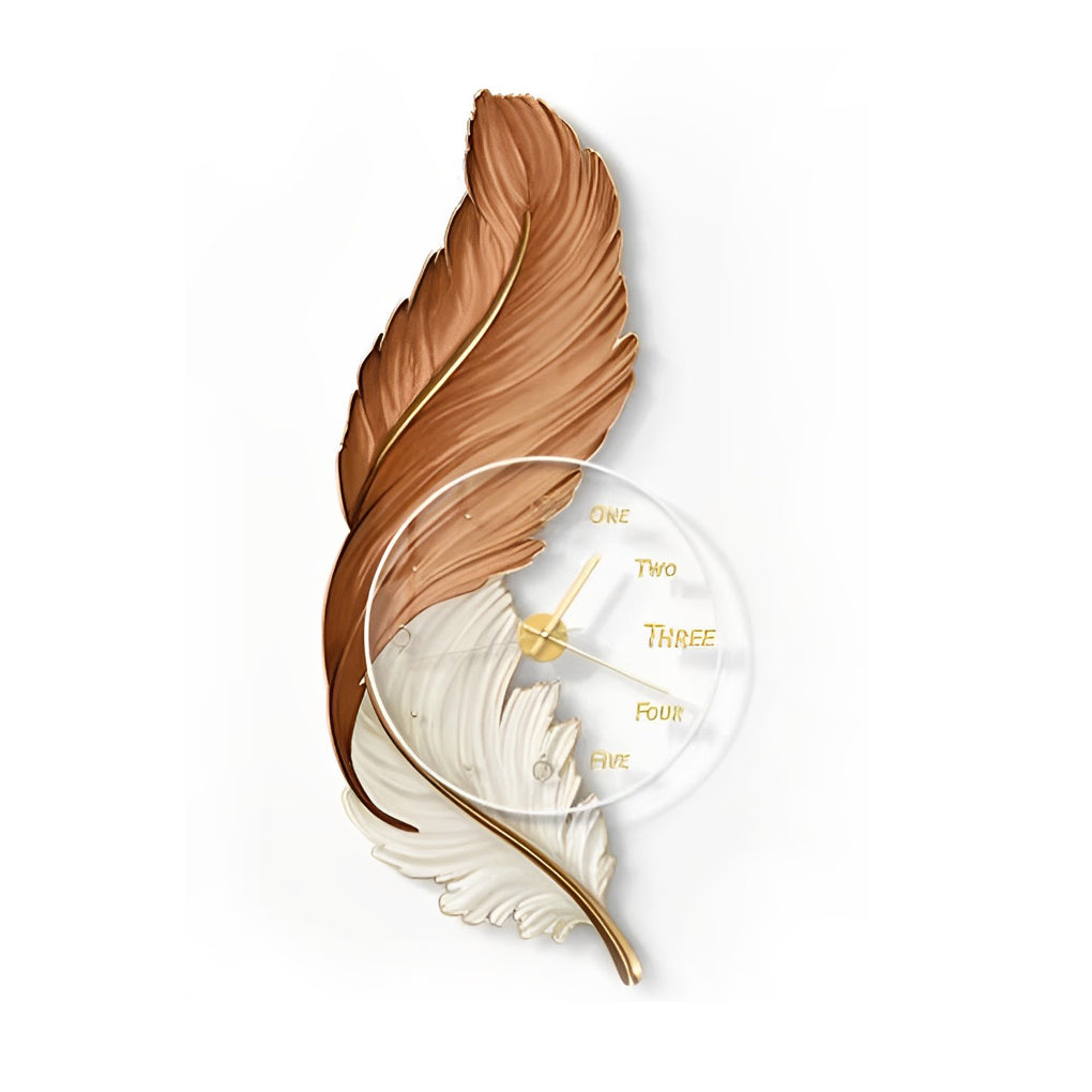 Decorative Feather Painting LED Wall Sconce with Round Acrylic Clock and Remote