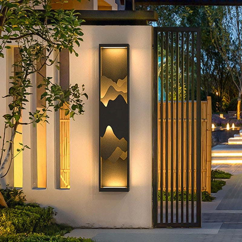 Decorative Mountain Landscape LED Outdoor Wall Sconce Solar and Hardwired Porch Light