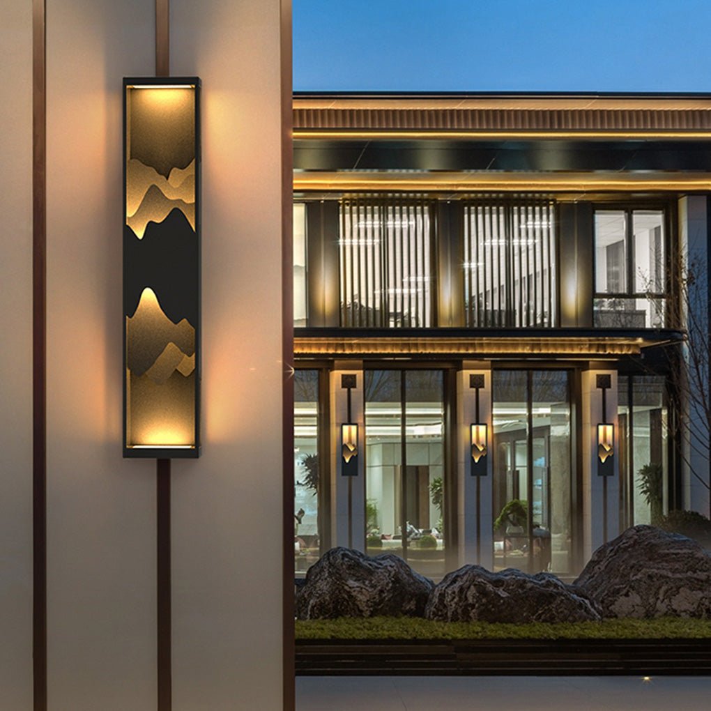 Decorative Mountain Landscape LED Outdoor Wall Sconce Solar and Hardwired Porch Light