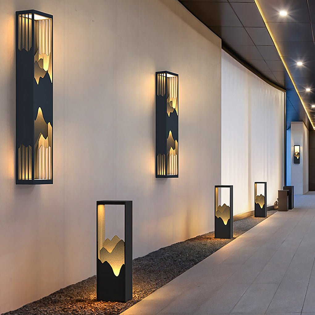Decorative Mountain Landscape LED Outdoor Wall Sconce Solar and Hardwired Porch Light