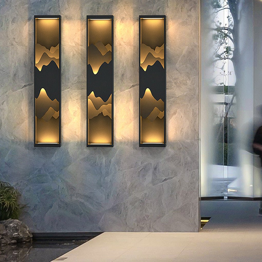 Decorative Mountain Landscape LED Outdoor Wall Sconce Solar and Hardwired Porch Light