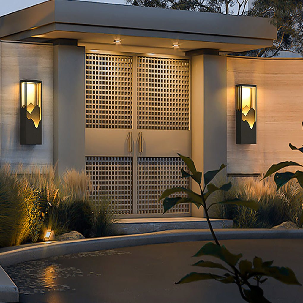 Decorative Mountain Landscape LED Outdoor Wall Sconce Solar and Hardwired Porch Light
