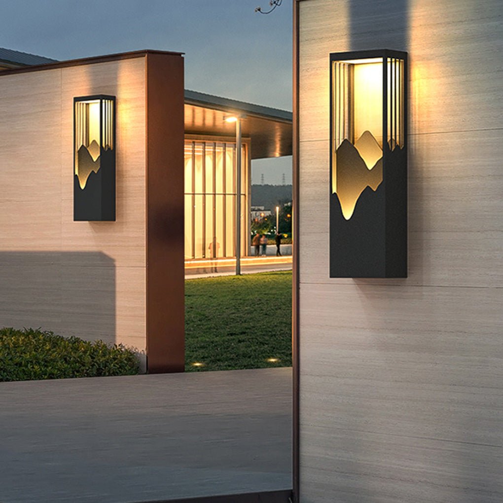 Decorative Mountain Landscape LED Outdoor Wall Sconce Solar and Hardwired Porch Light