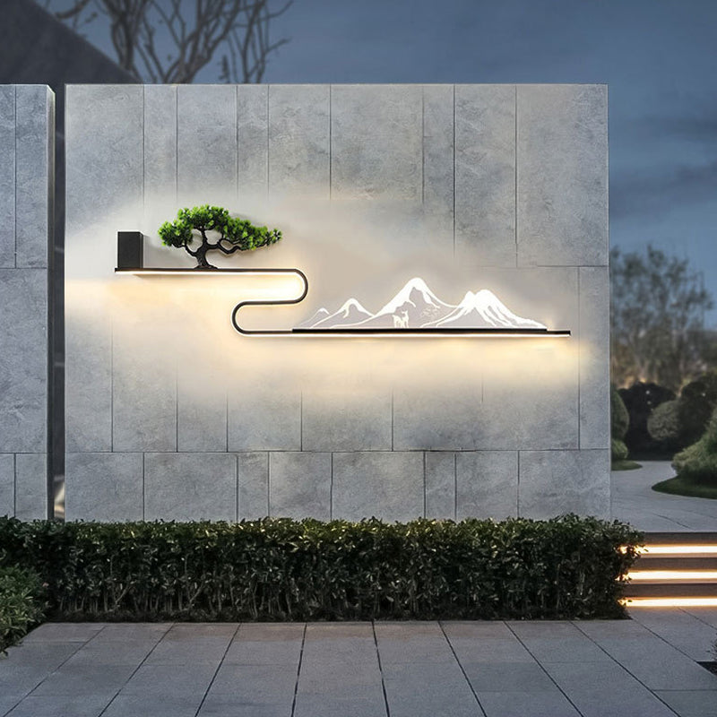 Decorative Mountain Scenery Solar LED Outdoor Wall Lamp Waterproof Light for Garden Yard