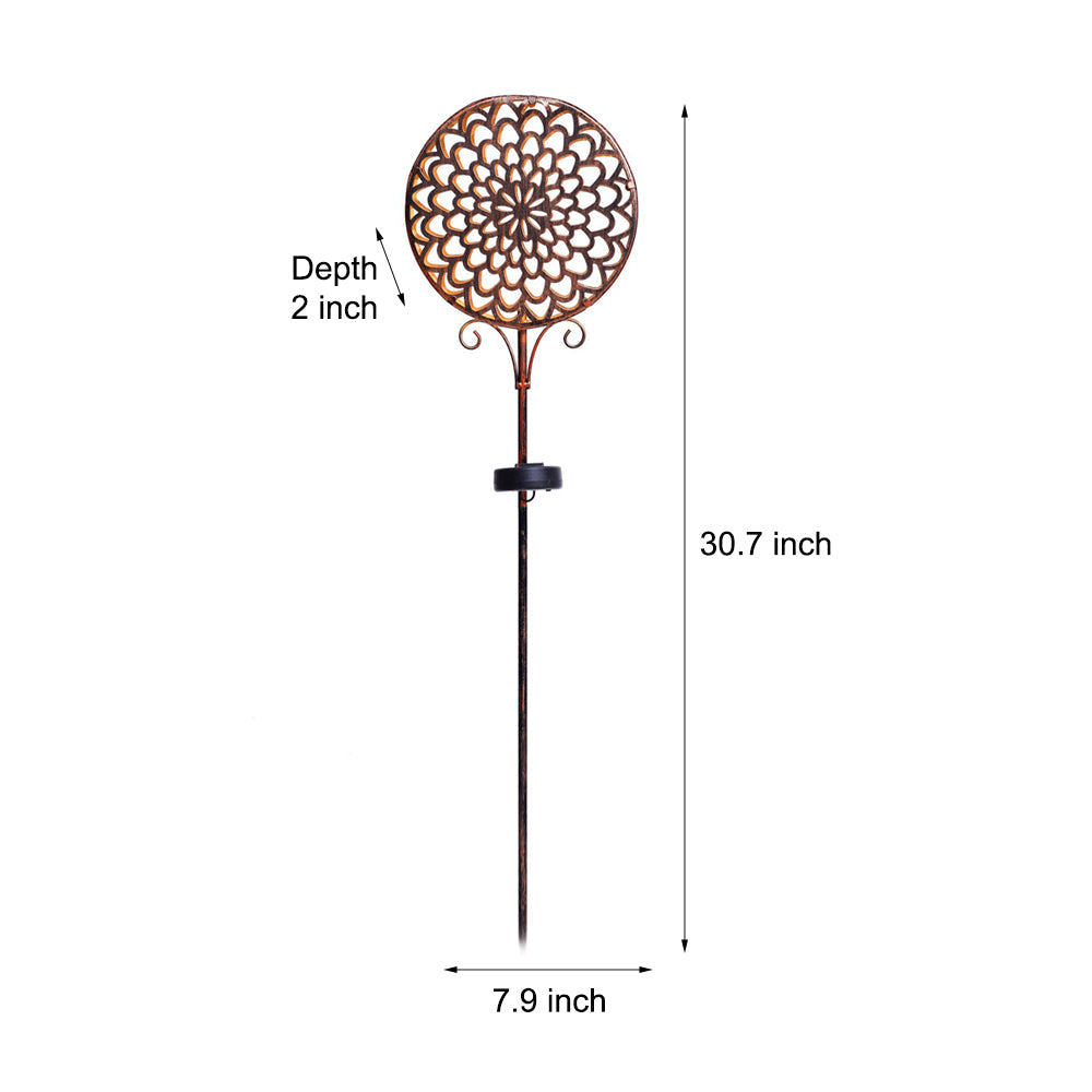 Decorative Round Hollow Floral Metal Solar Garden Stake Light for Yard and Landscape
