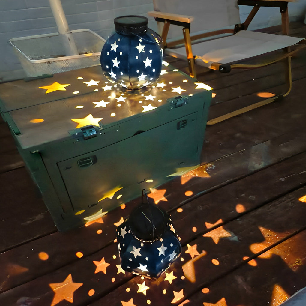 Decorative Solar Star Projection Outdoor Lantern Waterproof LED Hanging Lights for Garden Patio
