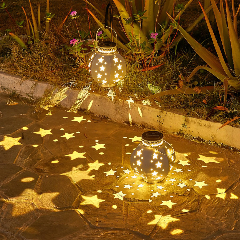 Decorative Solar Star Projection Outdoor Lantern Waterproof LED Hanging Lights for Garden Patio