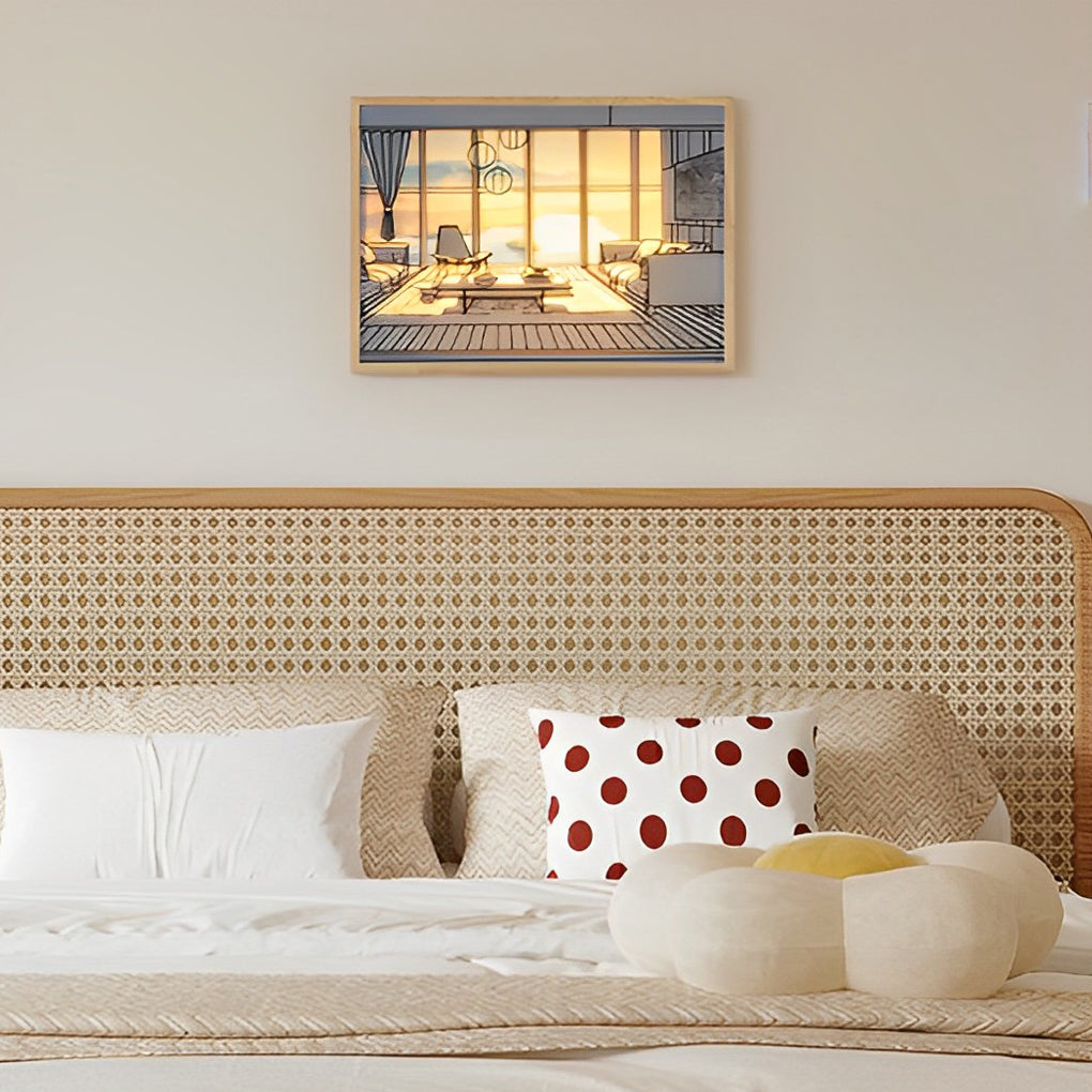 Decorative Wood Frame LED Sunshine Painting Night Light Dimmable Touch Control Lamp