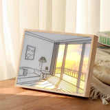Decorative Wood Frame LED Sunshine Painting Night Light Dimmable Touch Control Lamp