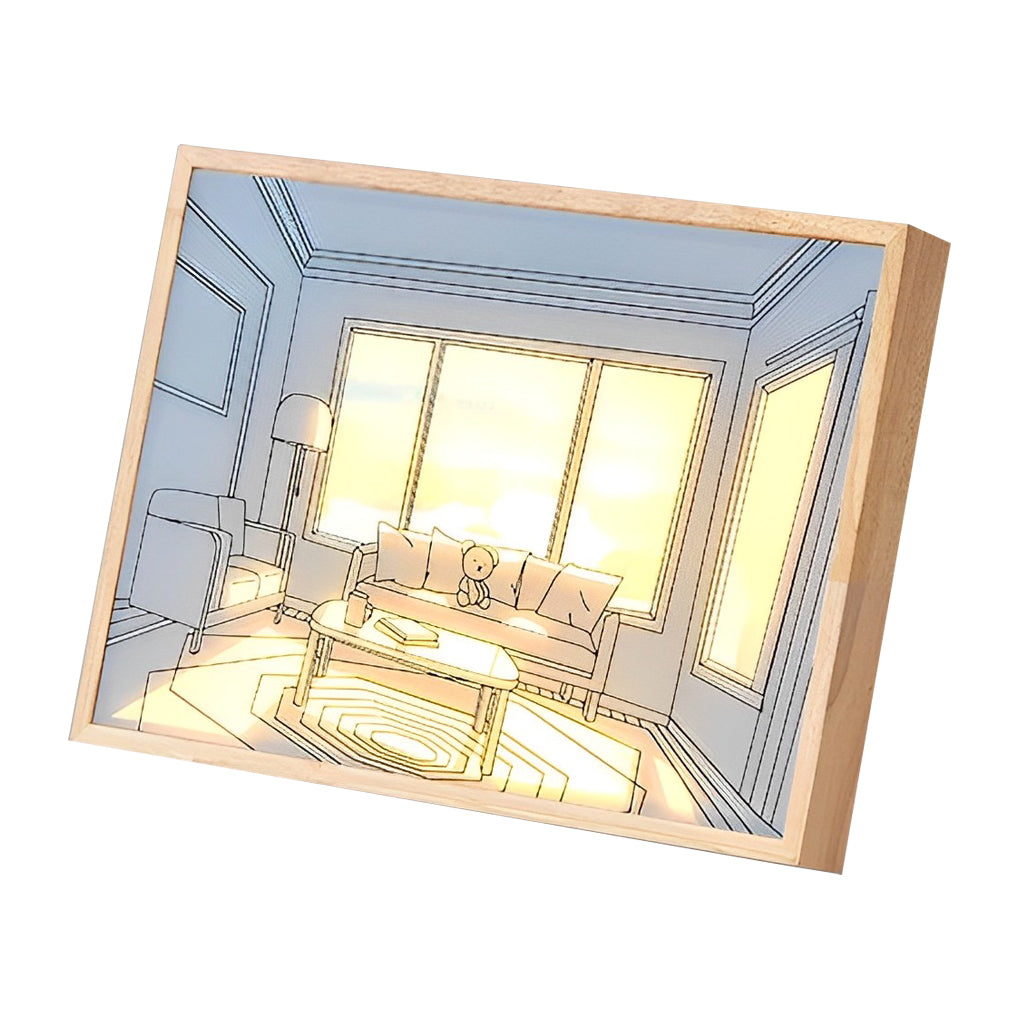 Decorative Wood Frame LED Sunshine Painting Night Light Dimmable Touch Control Lamp