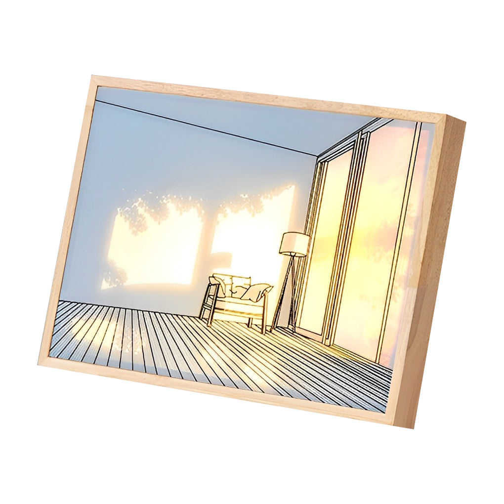 Decorative Wood Frame LED Sunshine Painting Night Light Dimmable Touch Control Lamp