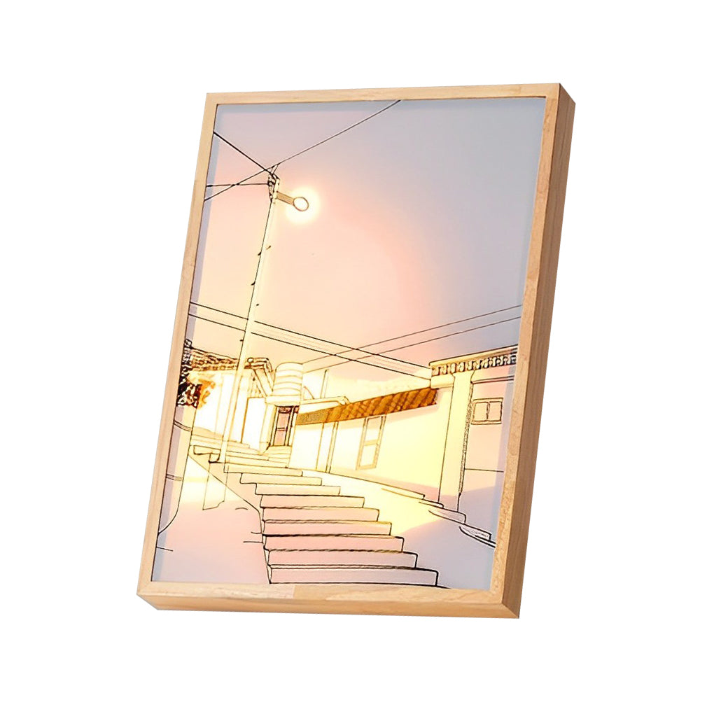 Decorative Wood Frame LED Sunshine Painting Night Light Dimmable Touch Control Lamp