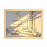 Decorative Wood Frame LED Sunshine Painting Night Light Dimmable Touch Control Lamp