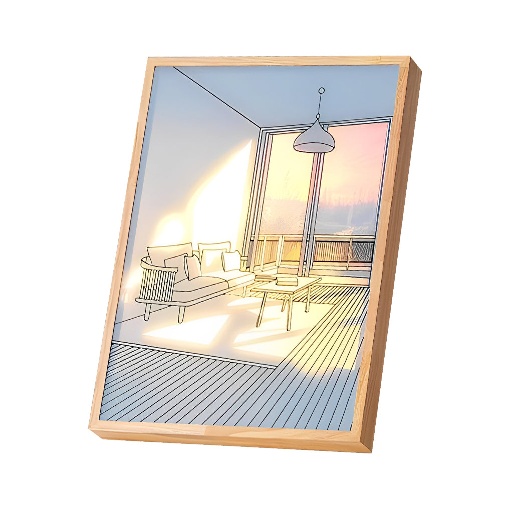 Decorative Wood Frame LED Sunshine Painting Night Light Dimmable Touch Control Lamp