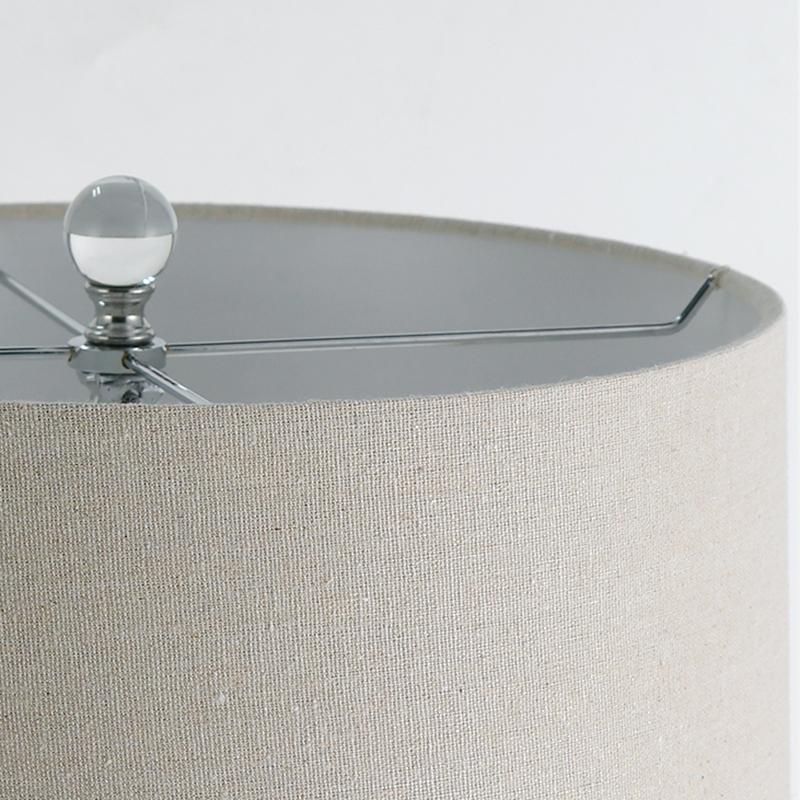 Modern Stacked Crystal Sphere Table Lamp 25 Inch Height with White Linen Drum Shade