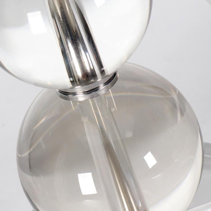Modern Stacked Crystal Sphere Table Lamp 25 Inch Height with White Linen Drum Shade