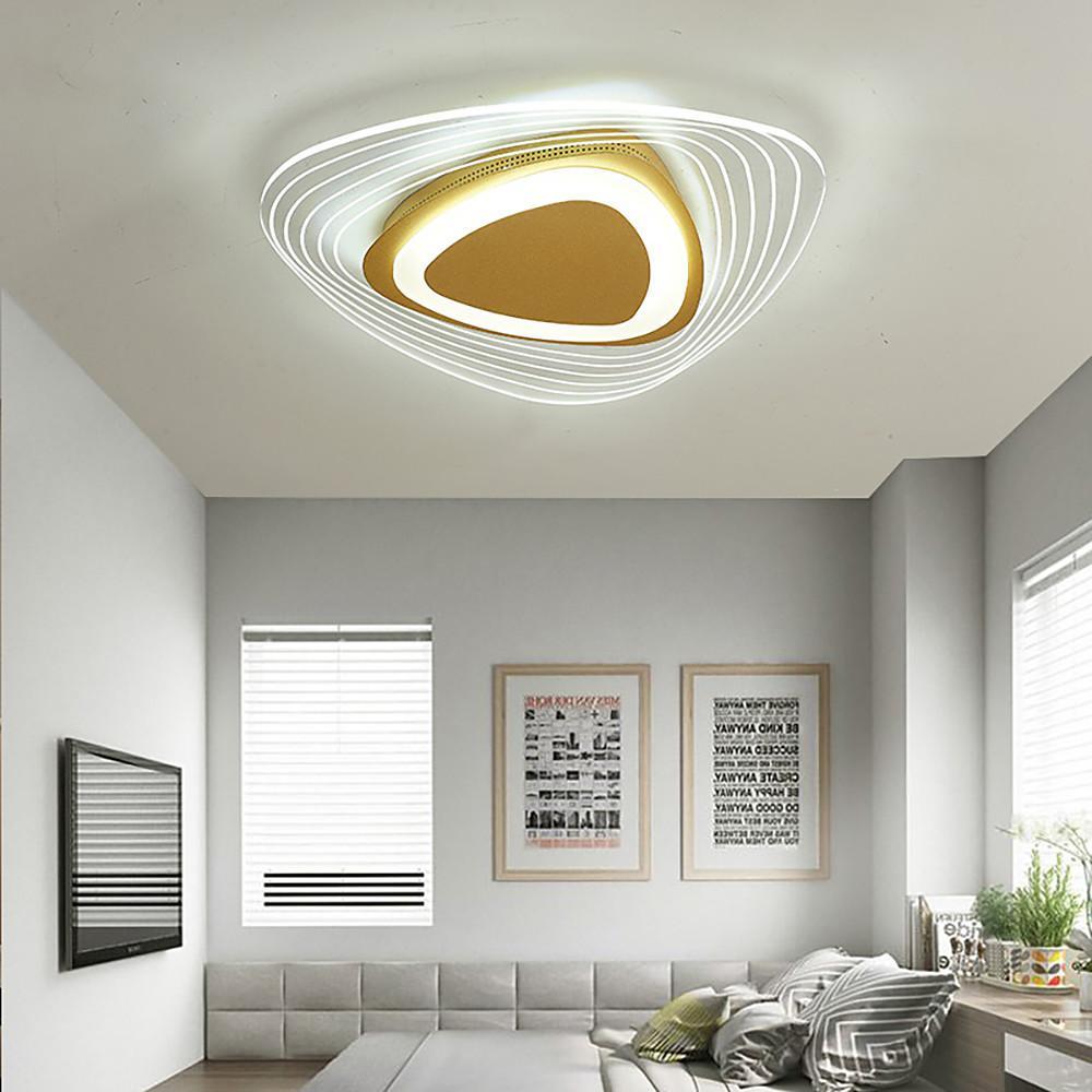 Modern Geometric Gold LED Flush Mount Ceiling Light for Living Room and Bedroom Decor