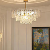 Diamond Texture Wave Glass Gold Chandelier Modern Round Pendant Ceiling Light