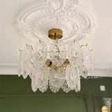 Diamond Texture Wave Glass Gold Chandelier Modern Round Pendant Ceiling Light