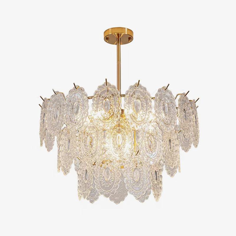 Diamond Texture Wave Glass Gold Chandelier Modern Round Pendant Ceiling Light