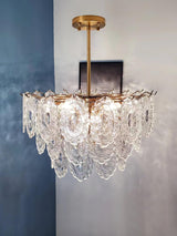 Diamond Texture Wave Glass Gold Chandelier Modern Round Pendant Ceiling Light