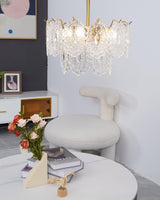 Diamond Texture Wave Glass Gold Chandelier Modern Round Pendant Ceiling Light