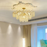 Diamond Texture Wave Glass Gold Chandelier Modern Round Pendant Ceiling Light