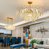 Diamond Texture Wave Glass Gold Chandelier Modern Round Pendant Ceiling Light
